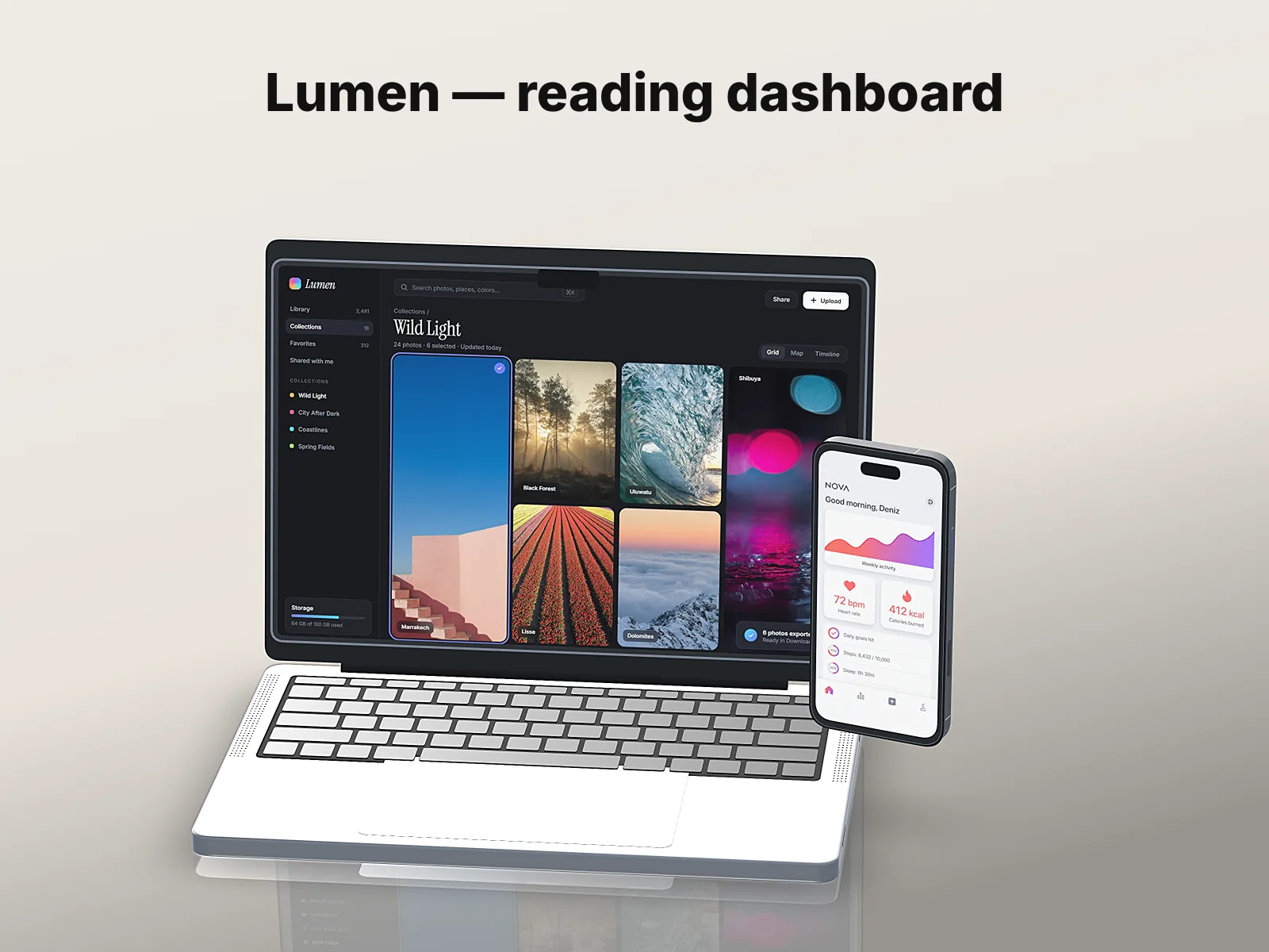 Mockuptop ile yapılmış, aynı ürünü gösteren laptop ve telefon mockup’ı