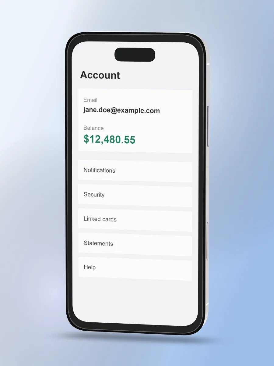 Önce: e-mail and balance visible